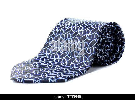 Blue rolled tie isolated on white Stock Photo