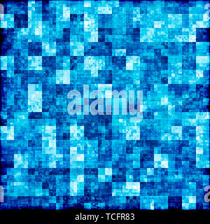 Grunge background with blue abstract checkered pattern Stock Photo