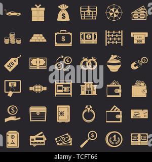 Quantity of money icons set, simple style Stock Vector