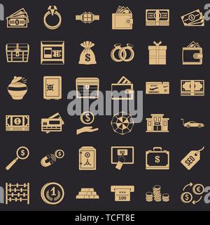 Sum of money icons set, simple style Stock Vector