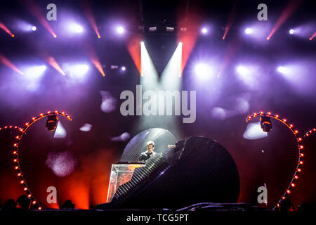 Aarhus, Denmark. 07th June, 2019. Denmark, Aarhus - June 7, 2019. The English record producer, DJ and songwriter Mark Ronson performs a live show during the Danish music festival Northside 2019 in Aarhus. (Photo Credit: Gonzales Photo/Alamy Live News Stock Photo