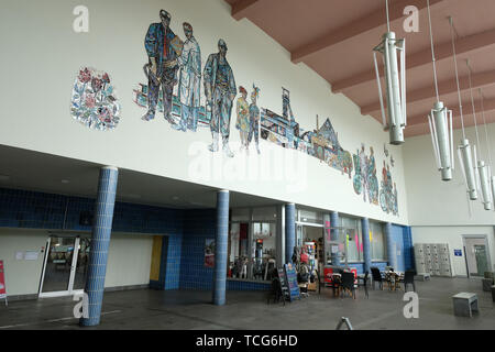 Sangerhausen, Germany. 07th June, 2019. The station hall of the Sangerhausen station. The building was erected in 1963 and is a listed building. Credit: Sebastian Willnow/dpa-Zentralbild/dpa/Alamy Live News Stock Photo