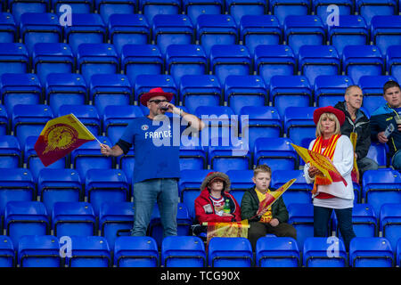 Halliwell Jones Stadium, Warrington, UK. 8th June, 2019. BetFred Super league Rugby, Warrington Wolves versus Catalans Dragons; The Catalans fans are a little outnumbered Credit: Action Plus Sports/Alamy Live News Stock Photo