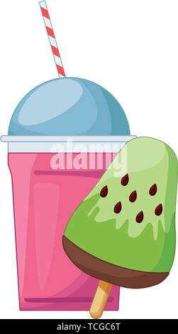 Delicious milkshake and popsicle ice cream Stock Vector