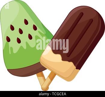 Delicious popsicle ice creams cartoons Stock Vector