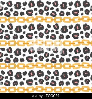 cute seamless vector pattern background illustration with golden chains and animal print with leopard dots Stock Vector