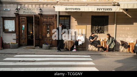 Vilnius, Lithuania. May 2019.   a typical bar in the streets of the Uzupio district, in the historic center of the city Stock Photo