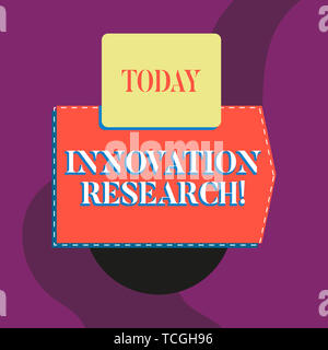 Writing note showing Innovation Research. Business concept for Existing Products Services come into New Being Blank banner rectangle square above semi Stock Photo