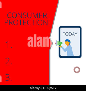 Conceptual hand writing showing Consumer Protection. Concept meaning Fair Trade Laws to ensure Consumers Rights Protection Geometrical background man  Stock Photo