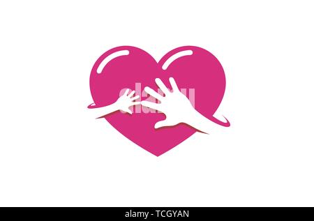 Creative Two Hands Red Heart Logo Design Symbol Illustration Stock Vector