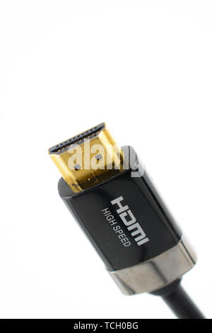 Single HDMI cable with male end connector Stock Photo