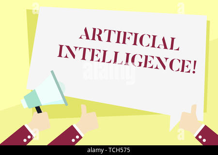 Word writing text Artificial Intelligence. Business photo showcasing Machine copy Cognitive function like Problem Solving Hand Holding Megaphone and O Stock Photo