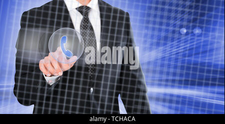 Businessman pressing button on touchscreen interface and selecting phone call Stock Photo