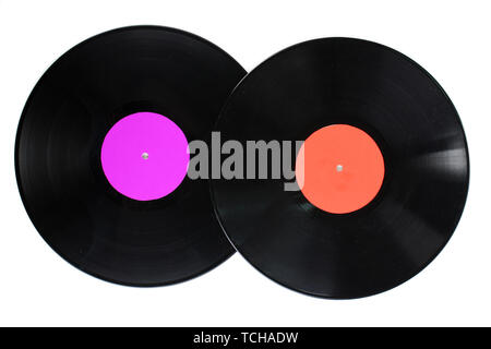 Black vinyl records isolated on white Stock Photo