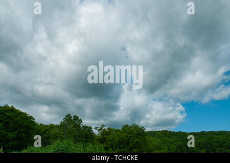 Cloudy sky. Dramatic dark cloudy sky, summer natural background Stock Photo