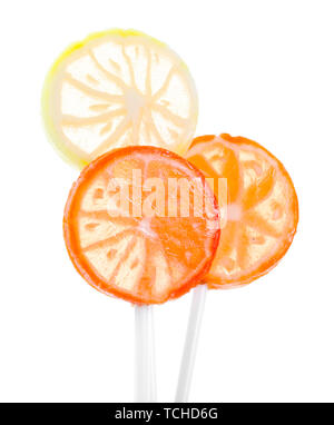 fruit lollipops isolated on white Stock Photo