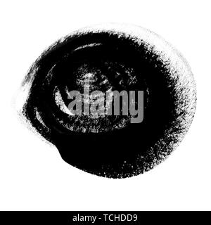 Round abstract template for text. Hand painted in gouache. The texture of the brush. Contrasting frame in black for wedding invitations, cards, poster Stock Photo