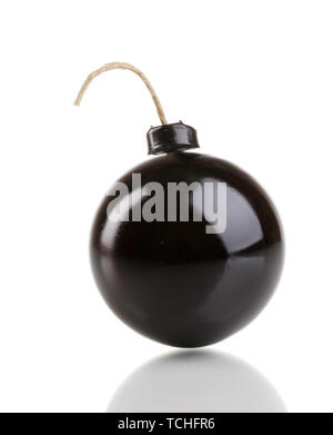 An old fashioned style round bomb with a lit fuse about to explode ...