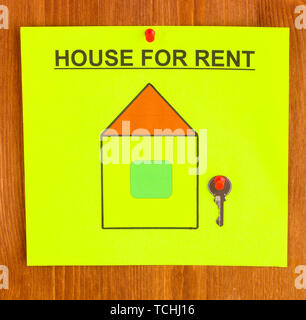 Poster About Renting The House With The Key On Wooden Background Stock Photo Alamy