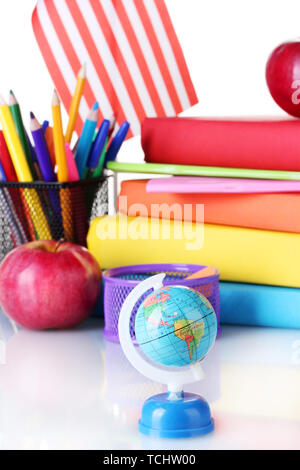 Composition of the school supplies on the background of the American flag close-up Stock Photo