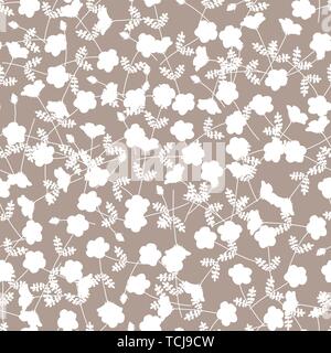 White Flower Seamless on Light Brown Background. Vector Illustration. Stock Vector