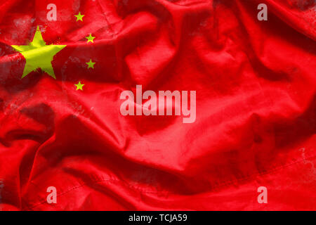 Flag of People's Republic of China by watercolor paint brush on canvas fabric, grunge style Stock Photo