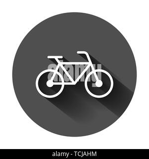 Bicycle sign icon in flat style. Bike vector illustration on black round background with long shadow. Cycling business concept. Stock Vector