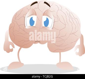 Brain feel upset isolated on white background. Vector brain unhappy emotion, mind sad and tired illustration Stock Vector