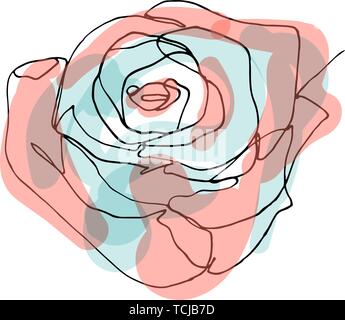 Hand drawn minimalistic rose flower, one single continuous black line simple drawing. isolated on white background. Stock vector illustration. Stock Vector
