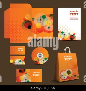 Colorful Abstract Stationery Template Creative Design and Business Set: Folder, Envelope, Business Card, CD, Notepaper, Shopping Bag - Vector Stock Vector