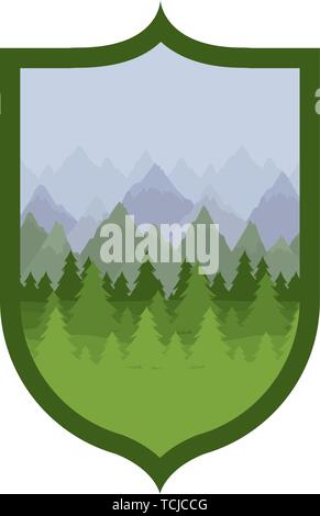 Isolated pine trees inside shield label design Stock Vector Image & Art ...