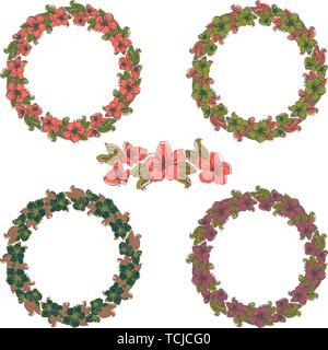floral design element wreath from cherry flowers, isolated on white background Stock Vector
