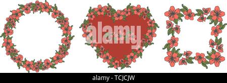 floral design element wreath from cherry flowers, isolated on white background Stock Vector