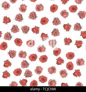 Hand drawn doodle style rose flowers seamless pattern Stock Vector