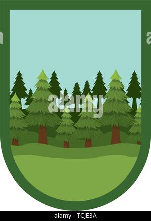 Isolated pine trees inside shield label design Stock Vector Image & Art ...