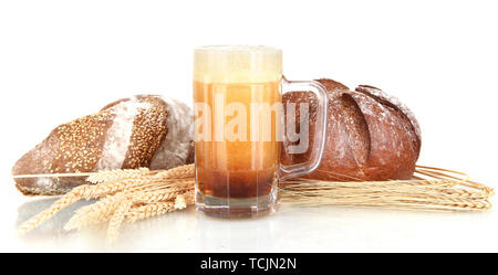 glass of kvass with bread isolated on white background Stock Photo