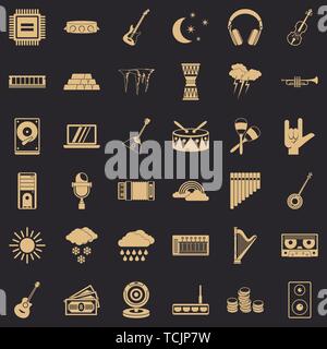 Musical holiday icons set, simple style Stock Vector