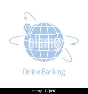 Vector illustration with arrows around planet earth with location. Electronic payment, internet finance. Financial services. Use of banking technology Stock Vector