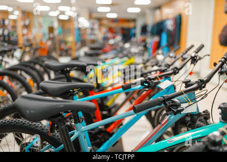 Rows of mountain bicycles in sports 