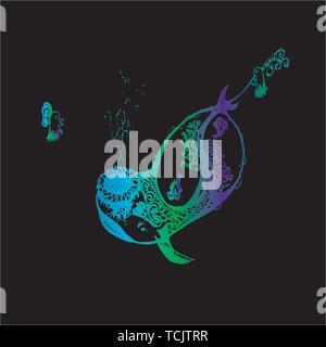 Gradient illustration of octopus smoking through a whale. Stock Vector