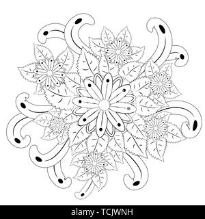 floral mandalaa stylized circular ornament. floral mandala. black-and-white drawing. coloring book for children and adults. page for artbook Stock Vector