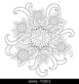 floral mandalaa stylized circular ornament. floral mandala. black-and-white drawing. coloring book for children and adults. page for artbook Stock Vector