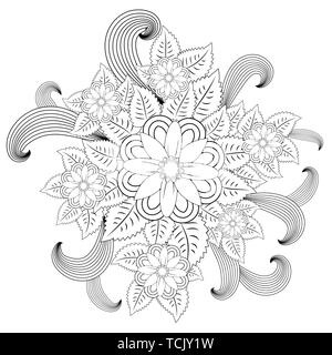 floral mandalaa stylized circular ornament. floral mandala. black-and-white drawing. coloring book for children and adults. page for artbook Stock Vector