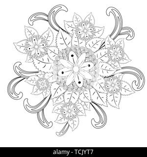 floral mandalaa stylized circular ornament. floral mandala. black-and-white drawing. coloring book for children and adults. page for artbook Stock Vector