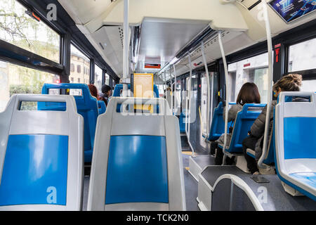 Bergamo, Italy. Inside one of the buses bound for Orio al Serio International Airport Stock Photo