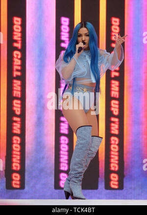 Mabel Live Performance Mabel performs live on stage at the Kiss Haunted House Party at the SSE ...