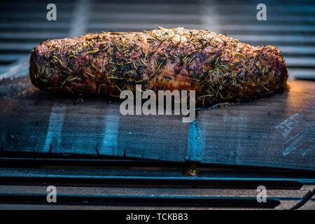 High-quality grilling with smoke aromas and smoking boards, Germany Stock Photo