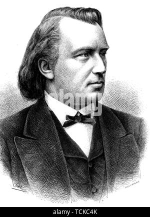 Johannes Brahms, 1833-1897, German composer and pianist of the Romantic period, 1880, historical woodcut, Germany Stock Photo