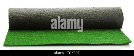 artificial rolled green grass, isolated on white Stock Photo