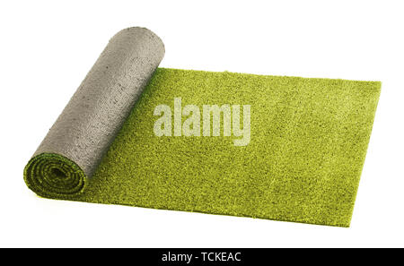 artificial rolled green grass, isolated on white Stock Photo
